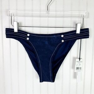 Robin Piccone Valera Indigo Blue Bikini Bottoms Low Rise w/ Button NEW‎